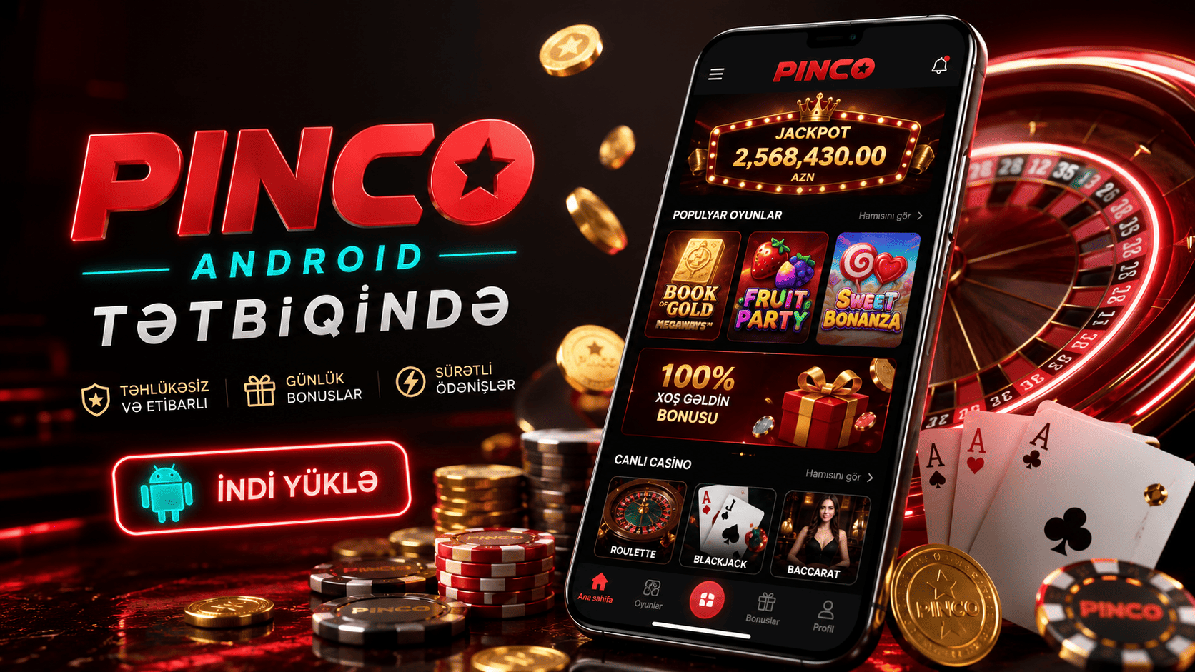 Pinco kazino əsas səhifəsinin mobil görünüşü